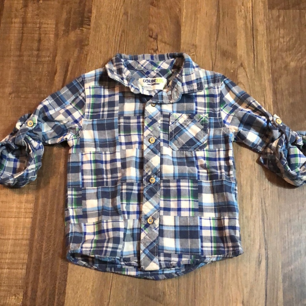 Genuine Kids Blue Plaid Button Down Shirt Size 4t